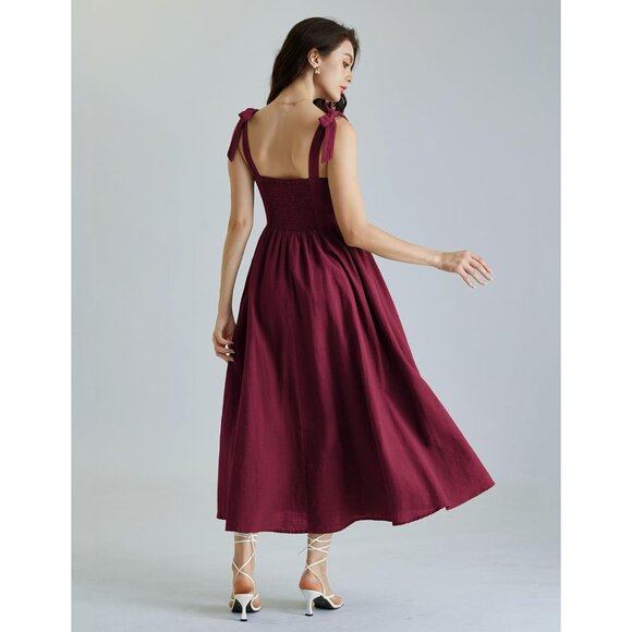 Women Corset Dress Square Neck Cottagecore Fishbone A-Line Sundress - Picture 9 of 9